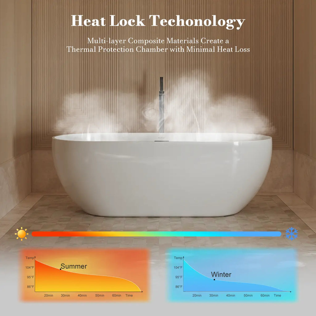 MonBlari TW-7506 White Acrylic Freestanding Bathtub 1300mm - 1720mm