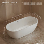 MonBlari TW-7506 White Acrylic Freestanding Bathtub 1300mm - 1720mm