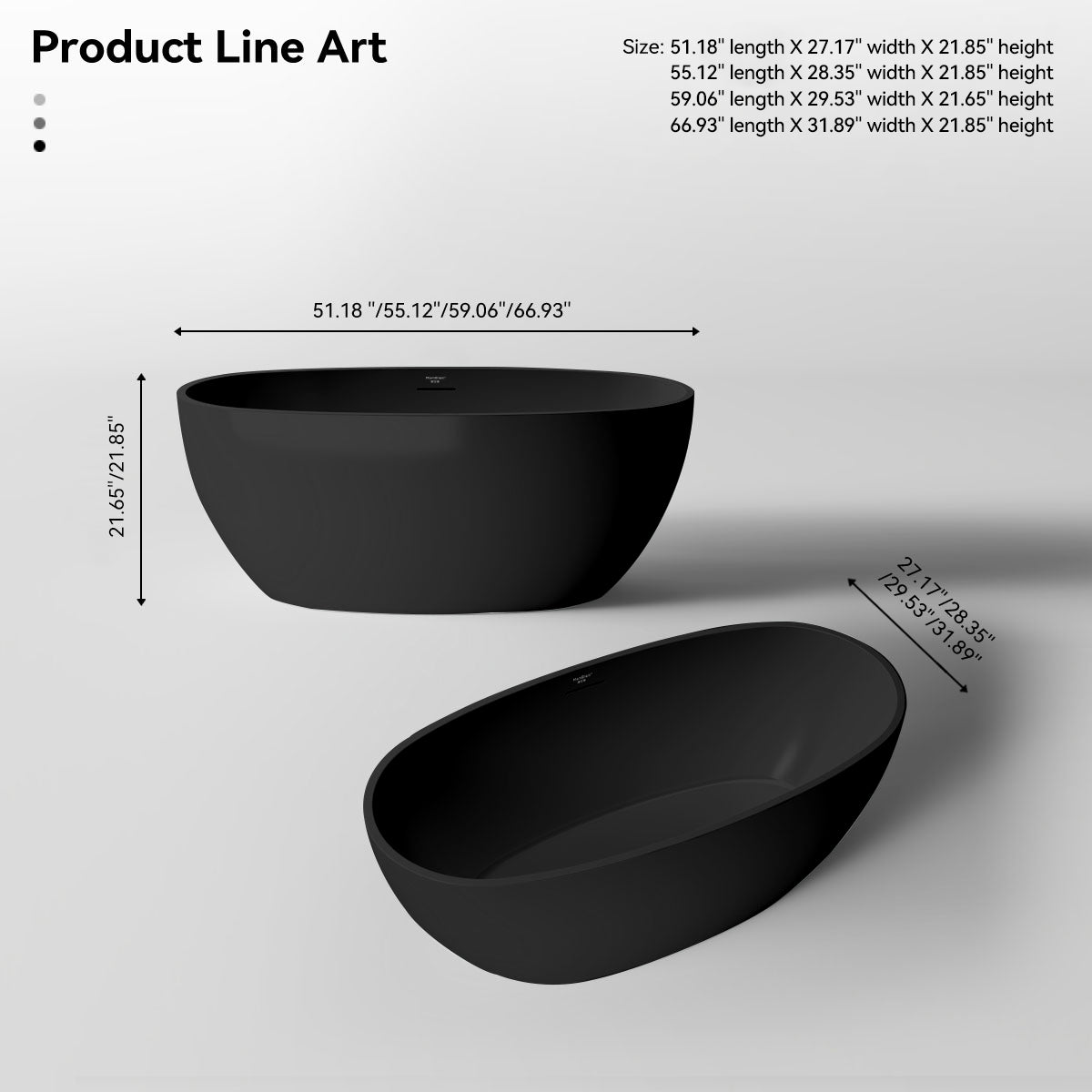 MonBlari TW-7507 Black Acrylic Freestanding Bathtub 1500mm-1700mm