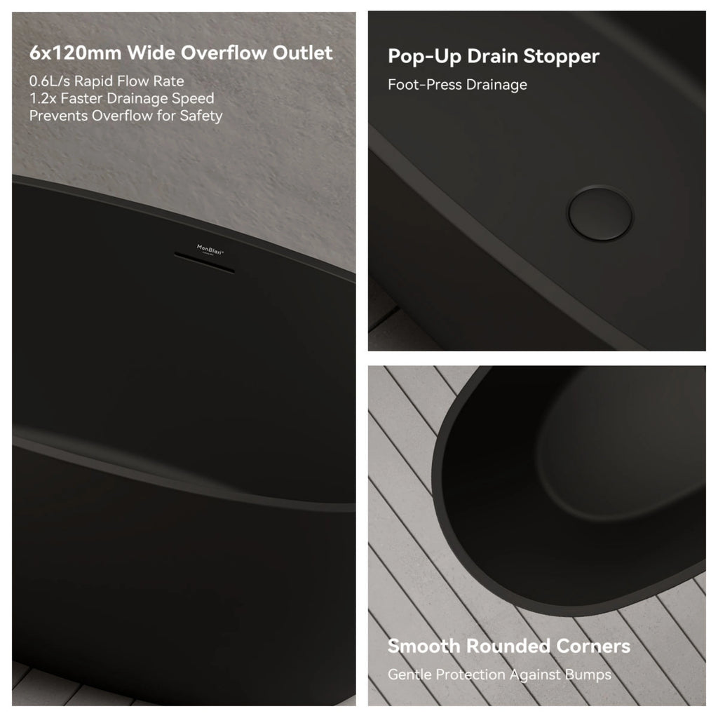 MonBlari TW-7507 Black Acrylic Freestanding Bathtub 1500mm-1700mm