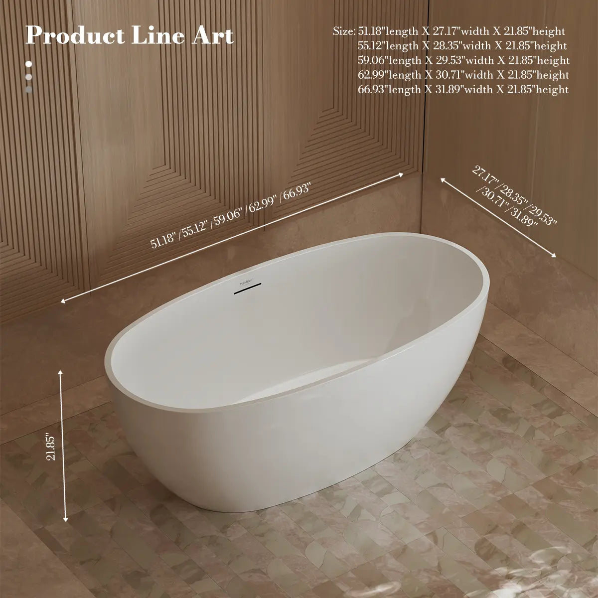 MonBlari TW-7507 Acrylic Freestanding Bathtub 1500mm-1700mm