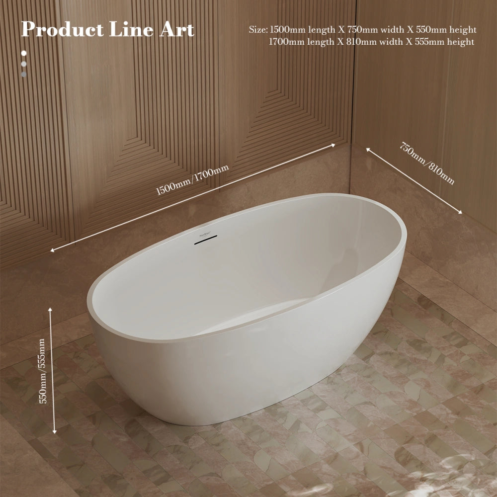 MonBlari TW-7507 Acrylic Freestanding Bathtub 1500mm-1700mm