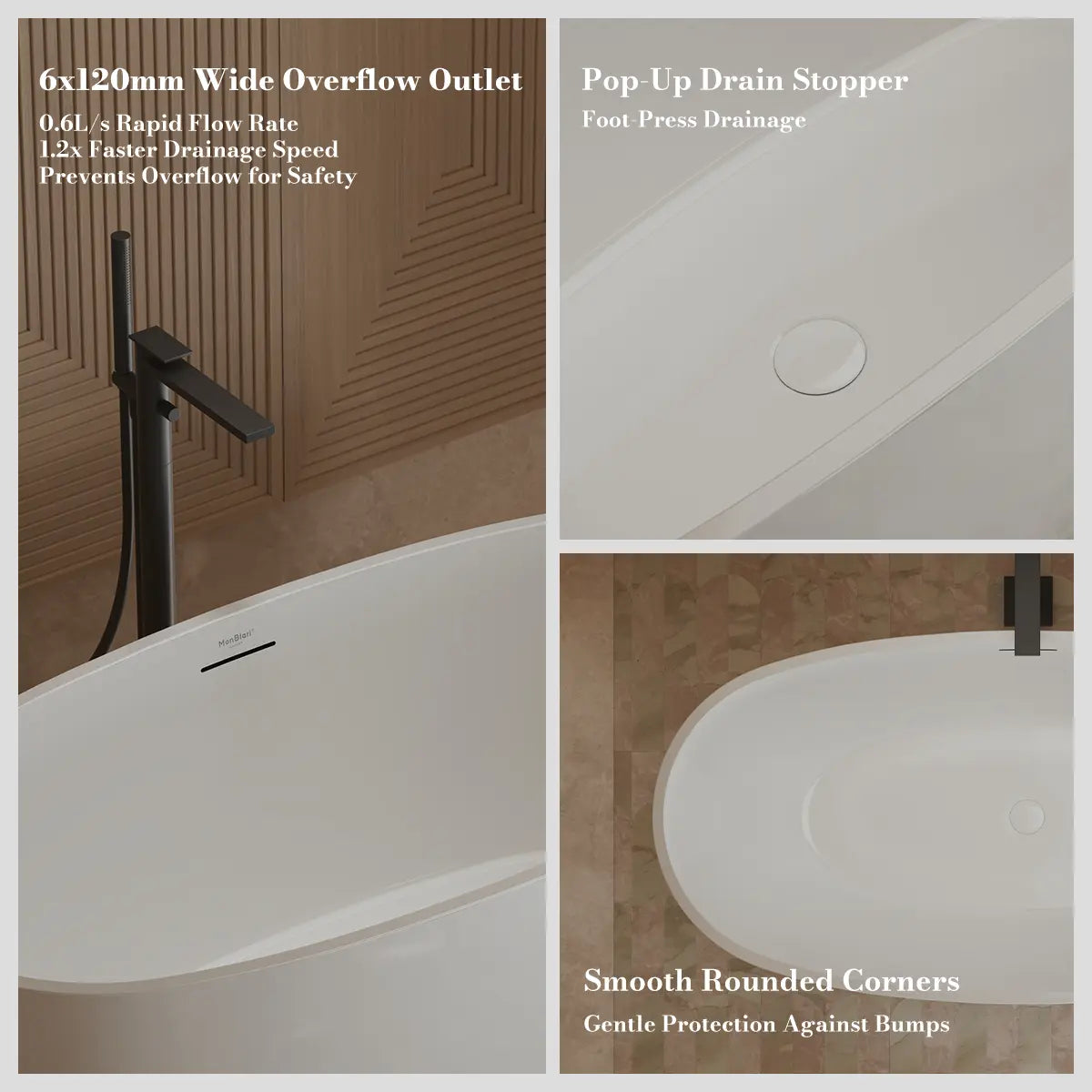 MonBlari TW-7507 Acrylic Freestanding Bathtub 1500mm-1700mm