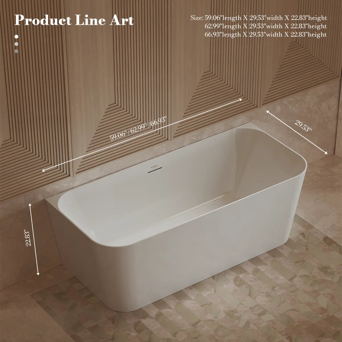 MonBlari TW-7619 White Acrylic Back-to-Wall Bathtub 1500mm-1700mm