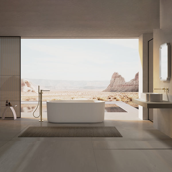 MonBlari TW-7681 White Acrylic Fluted Freestnding Bathtub 1500mm - 1700mm