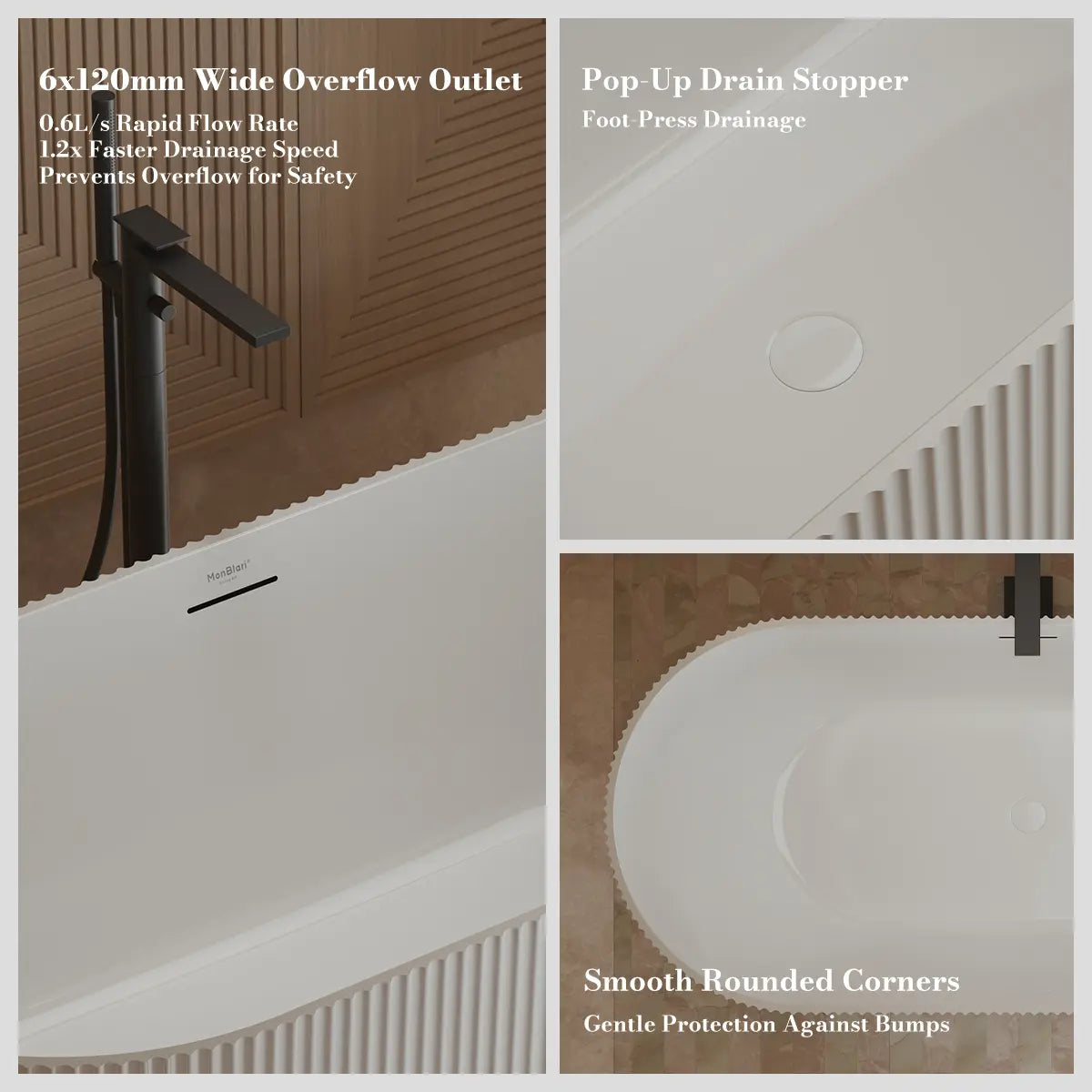 MonBlari TW-7681 White Acrylic Freestnding Bathtub 1500mm - 1700mm