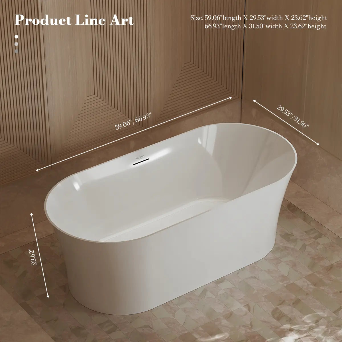 MonBlari TW-7720 White Acrylic Freestanding Bathtub 1500mm - 1700mm