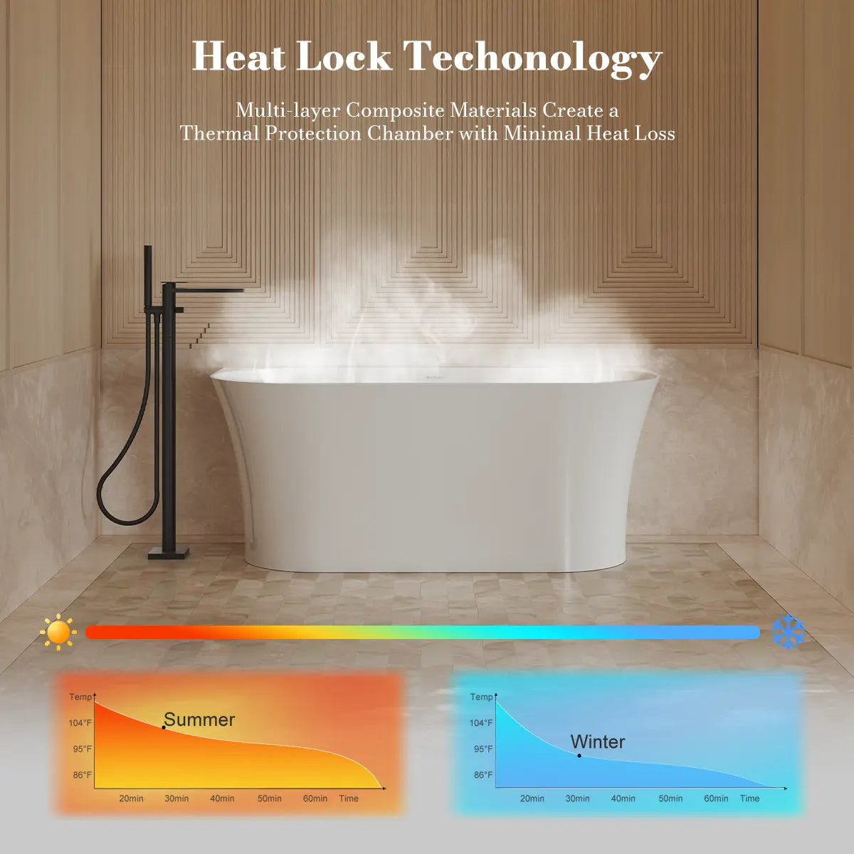 MonBlari TW-7725 White Acrylic Back-to-Wall Bathtub 1500mm - 1700mm