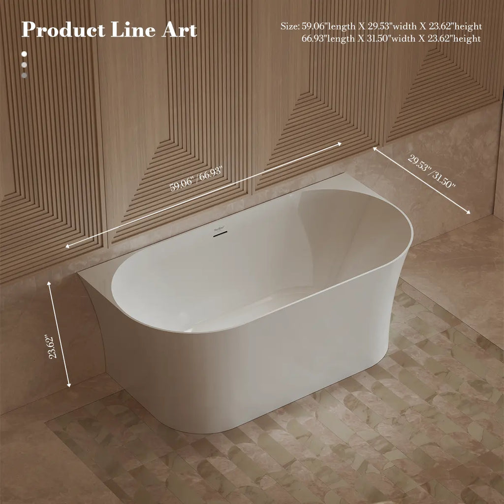 MonBlari TW-7725 White Acrylic Back-to-Wall Bathtub 1500mm - 1700mm