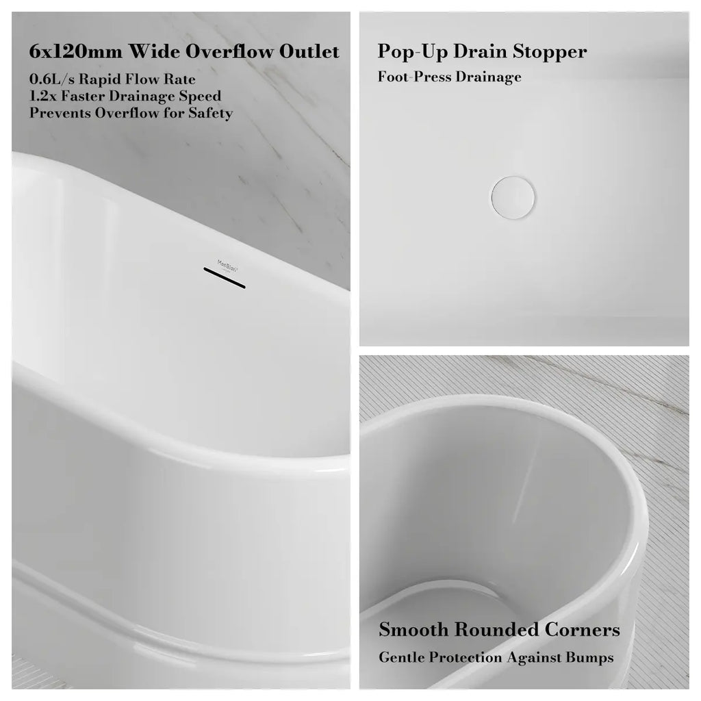 MonBlari TW-7780 White Acrylic Freestanding Bathtub 1500mm - 1700mm