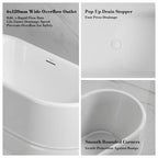 MonBlari TW-7780 White Acrylic Freestanding Bathtub 1500mm - 1700mm