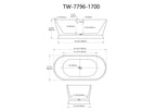 MonBlari TW-7796 White Acrylic Freestanding Bathtub 1700mm