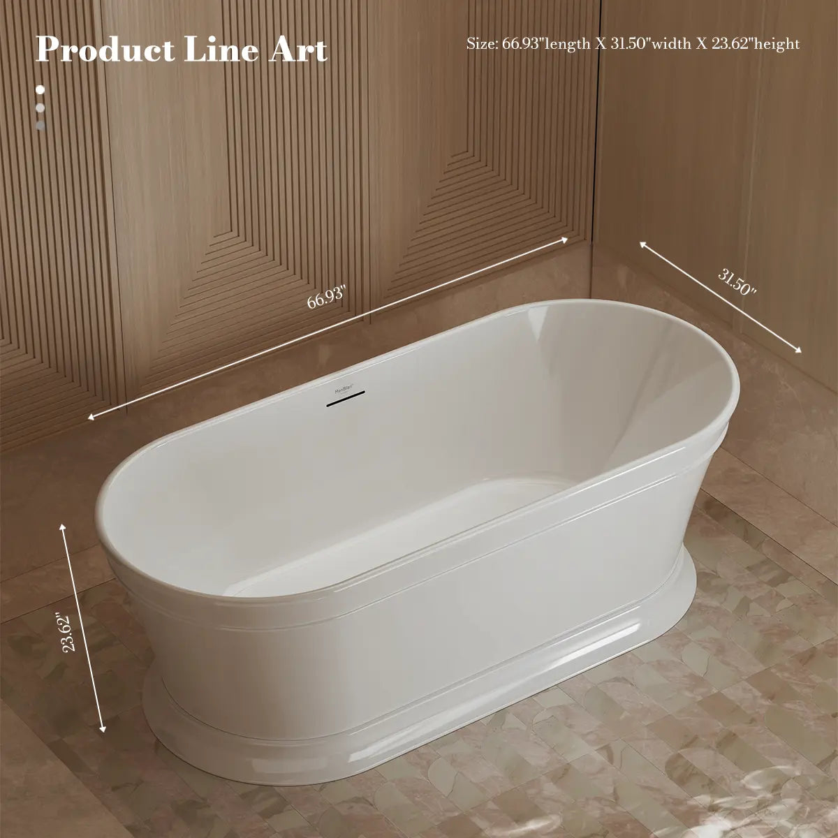 MonBlari TW-7796 White Acrylic Freestanding Bathtub 1700mm