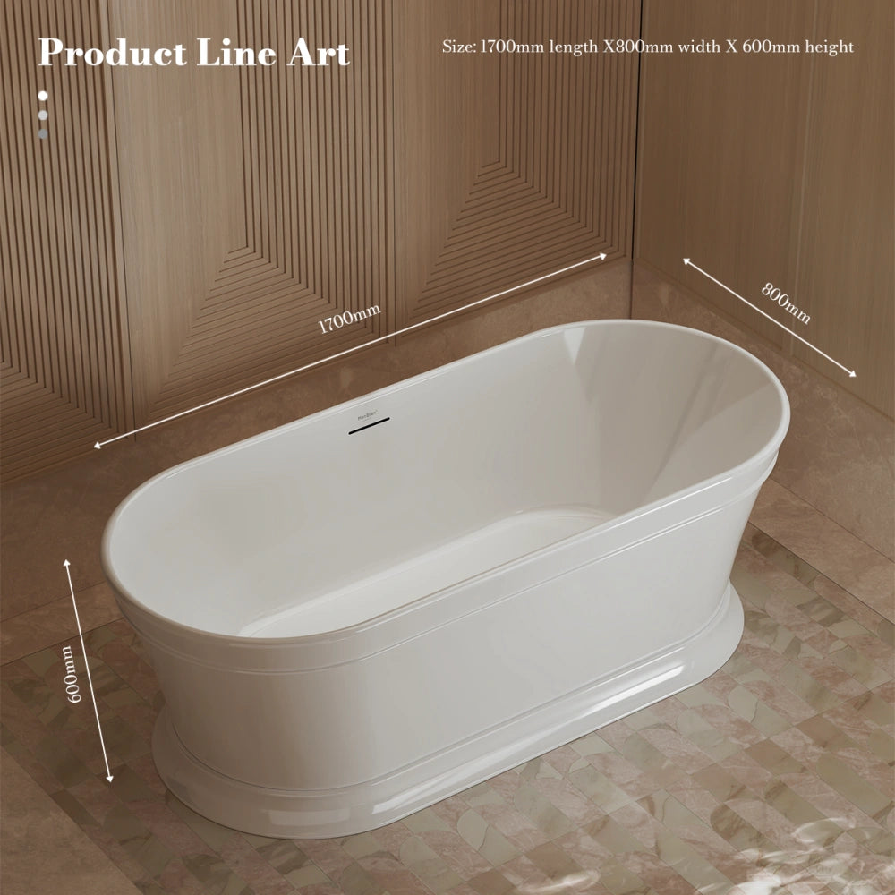 MonBlari TW-7796 White Acrylic Freestanding Bathtub 1700mm
