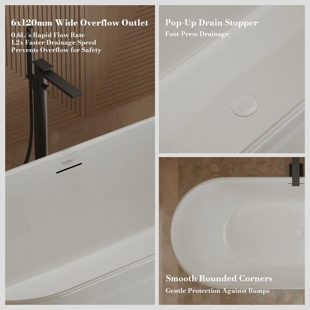 MonBlari TW-7796 White Acrylic Freestanding Bathtub 1700mm