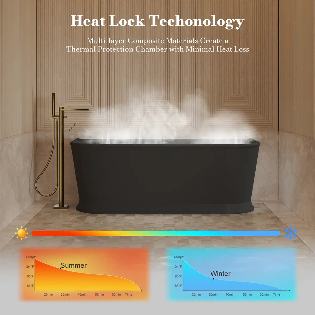MonBlari TW-7797 Black Acrylic Back-to-Wall Bathtub 1700mm