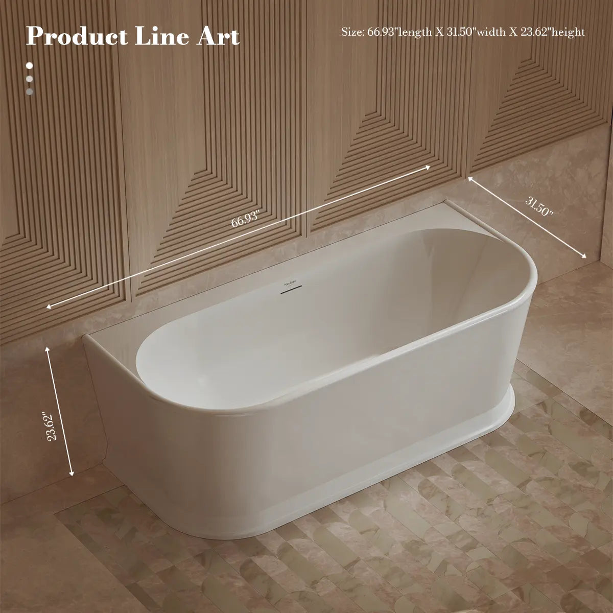 MonBlari TW-7797 White Back-to-Wall Acrylic Bathtub 1700mm