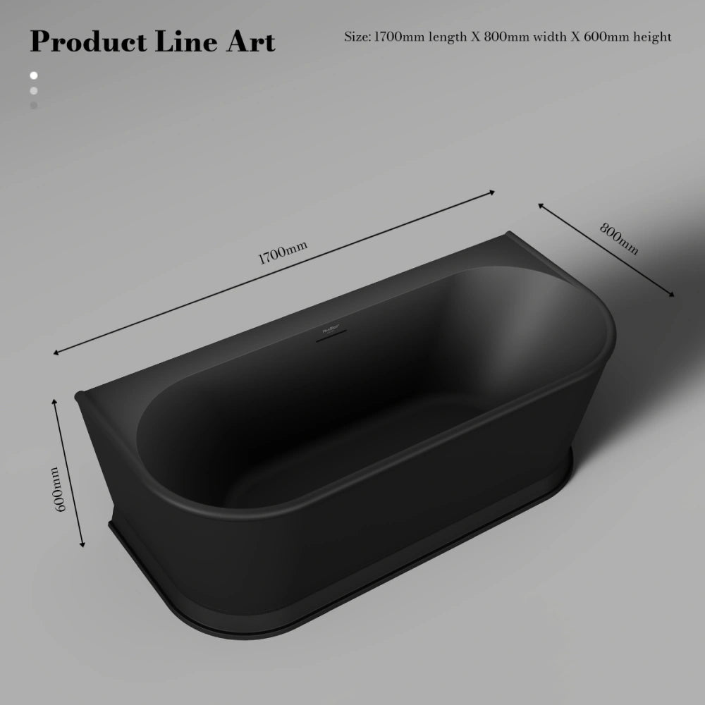 MonBlari TW-7797 Black Acrylic Back-to-Wall Bathtub 1700mm