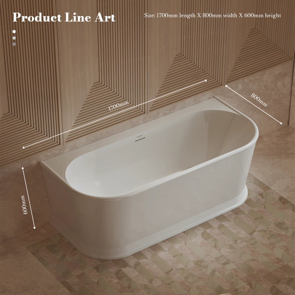 MonBlari TW-7797 White Acrylic Back-to-Wall Bathtub 1700mm