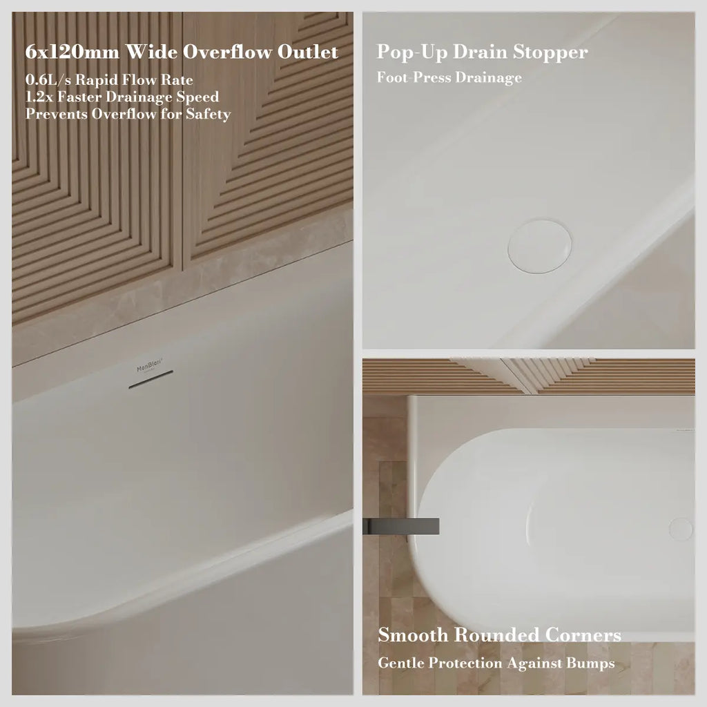 MonBlari TW-7797 White Acrylic Back-to-Wall Bathtub 1700mm