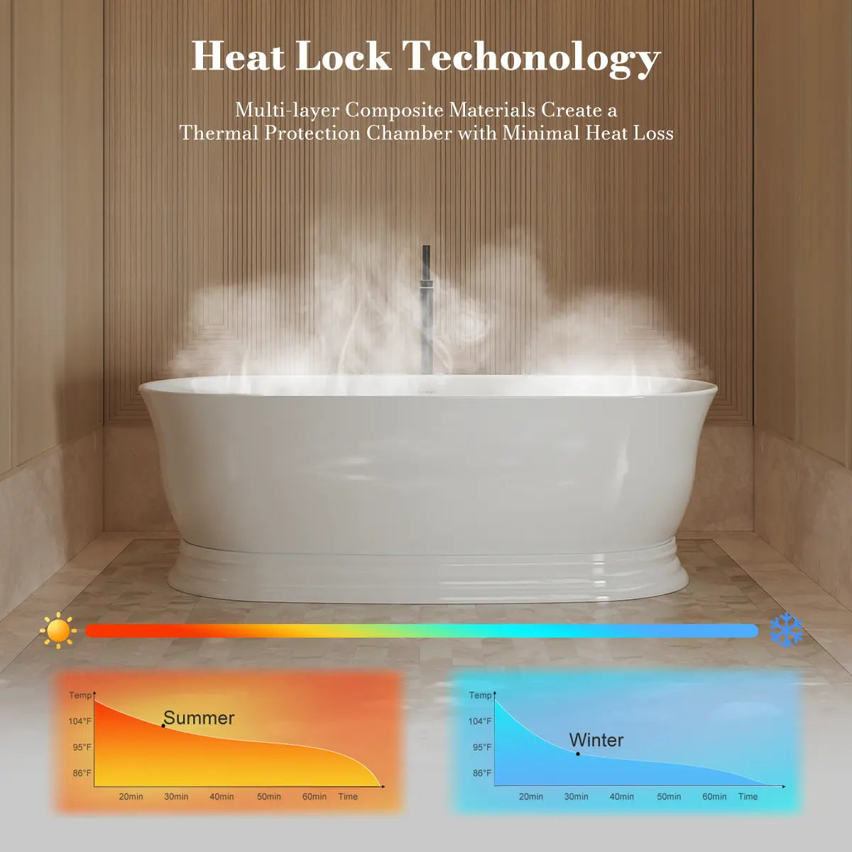 MonBlari TW-7798 White Acrylic Freestanding Bathtub 1700mm - 1800mm