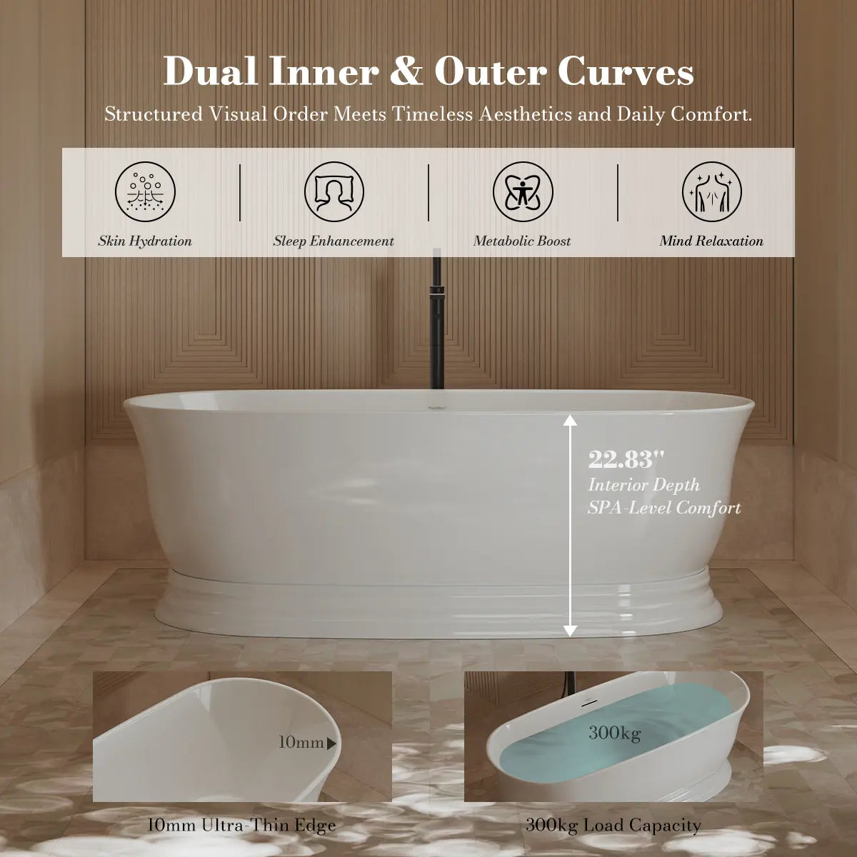 MonBlari TW-7798 White Acrylic Freestanding Bathtub 1700mm - 1800mm