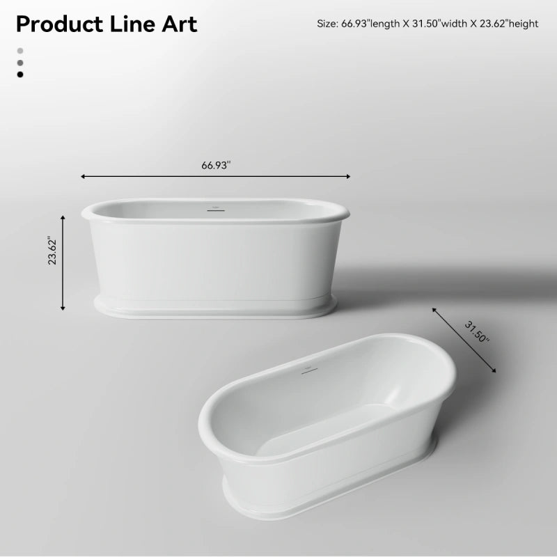 MonBlari TW-7793 Acrylic Tub Freestanding Soaking Bathtub