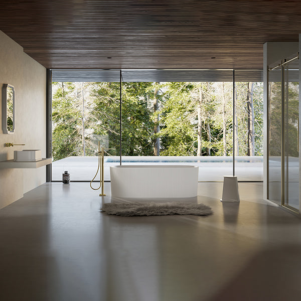 Monblari TW-8301 White Fluted Design Solid Surface Freestanding Bathtub 1700mm