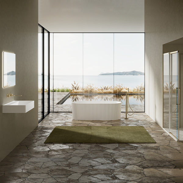 Monblari TW-8301 White Fluted Design Solid Surface Freestanding Bathtub 1700mm