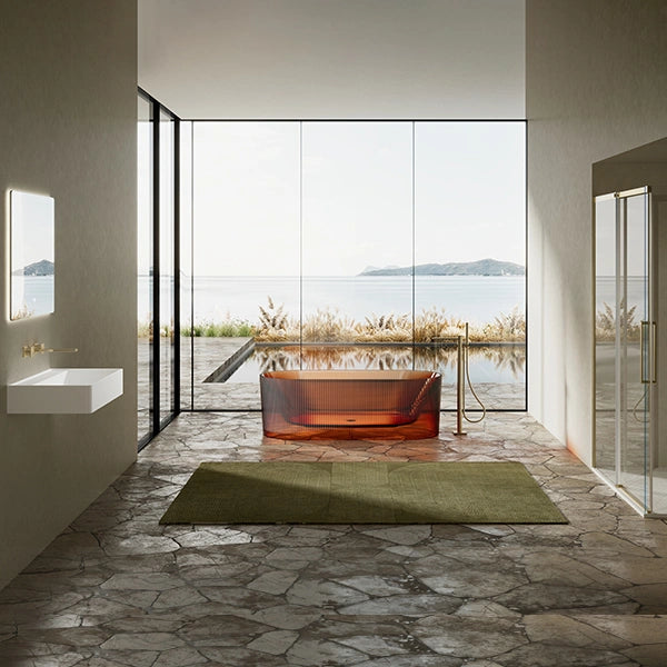MonBlari TW-8301T Resin Fluted Design Freestanding Bathtub