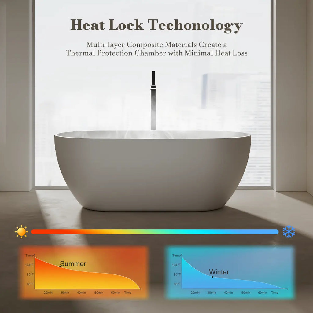 MonBlari TW-8501 White Solid Surface Freestanding Bathtub 1500mm - 1700mm