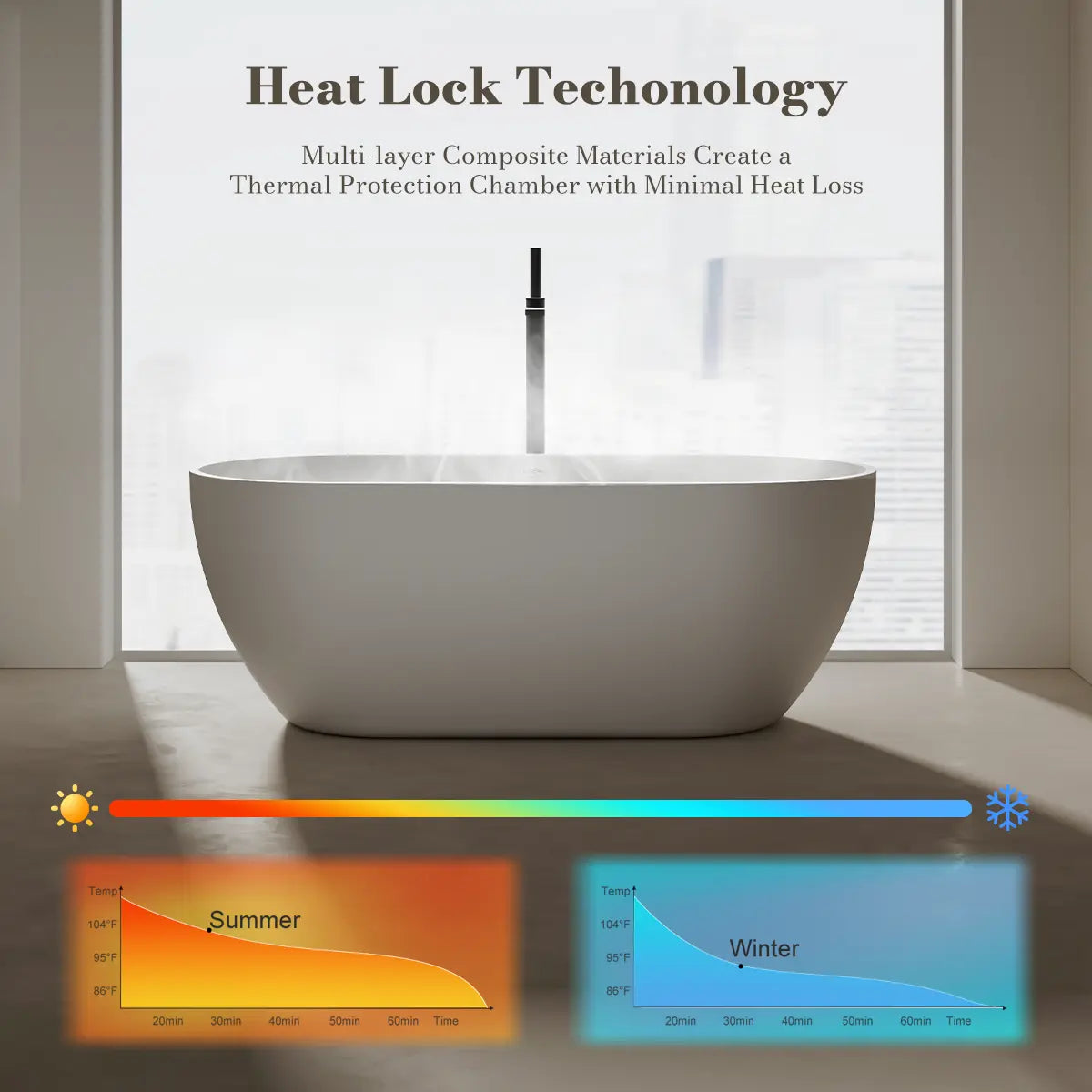 MonBlari TW-8501 White Solid Surface Freestanding Bathtub 1500mm - 1700mm
