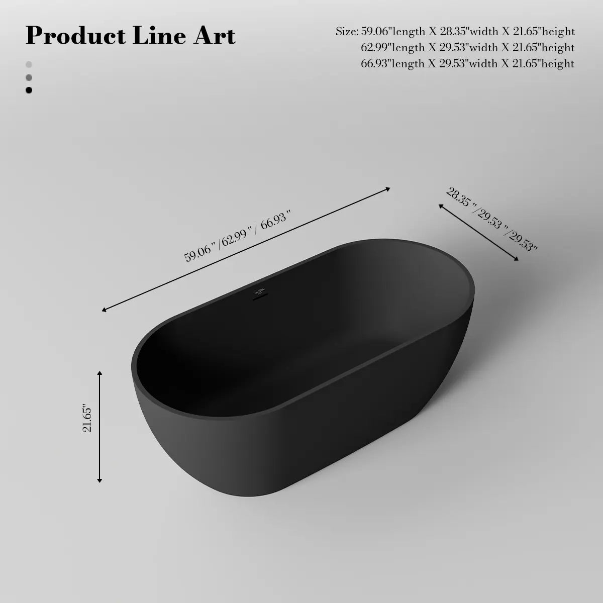 MonBlari TW-8501 Black Solid Surface Freestanding Bathtub 1500mm - 1700mm