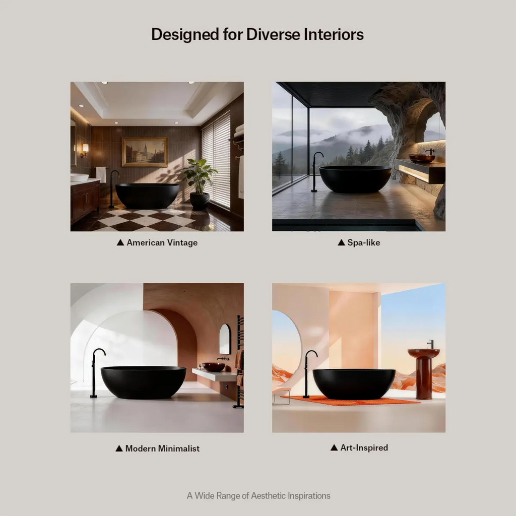 MonBlari TW-8507 Black Solid Surface Freestanding Bathtub 1300mm - 1800mm