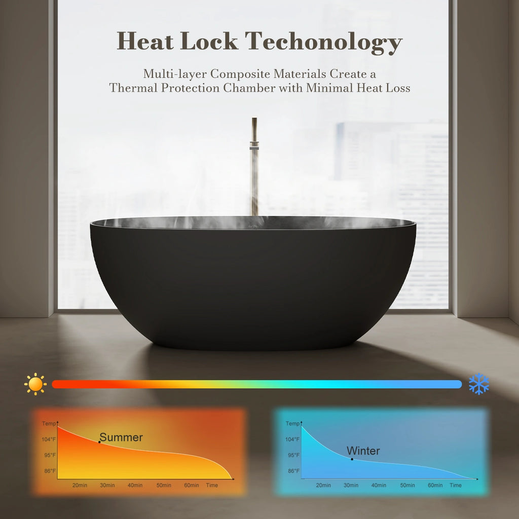 MonBlari TW-8507 Black Solid Surface Freestanding Bathtub 1300mm - 1800mm