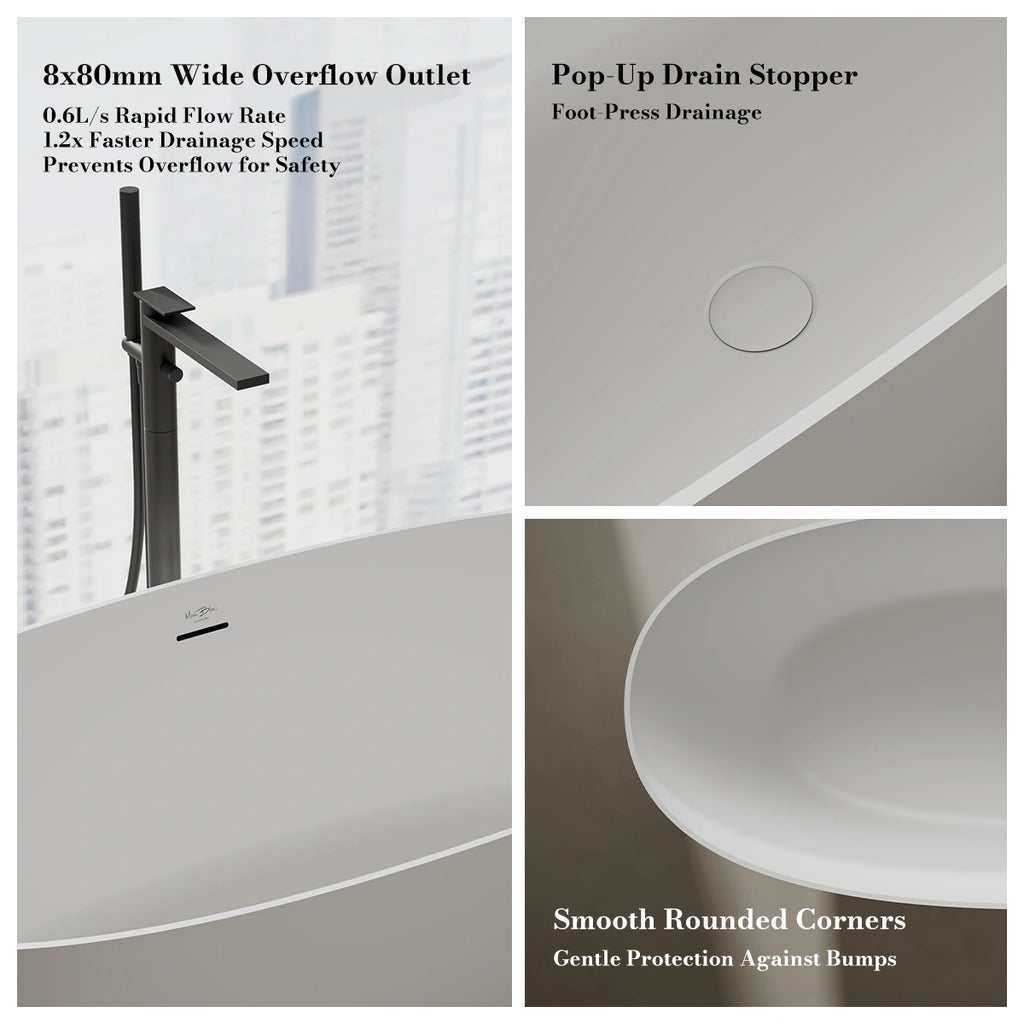 MonBlari TW-8507 White Solid Surface Freestanding Bathtub 1300mm - 1800mm