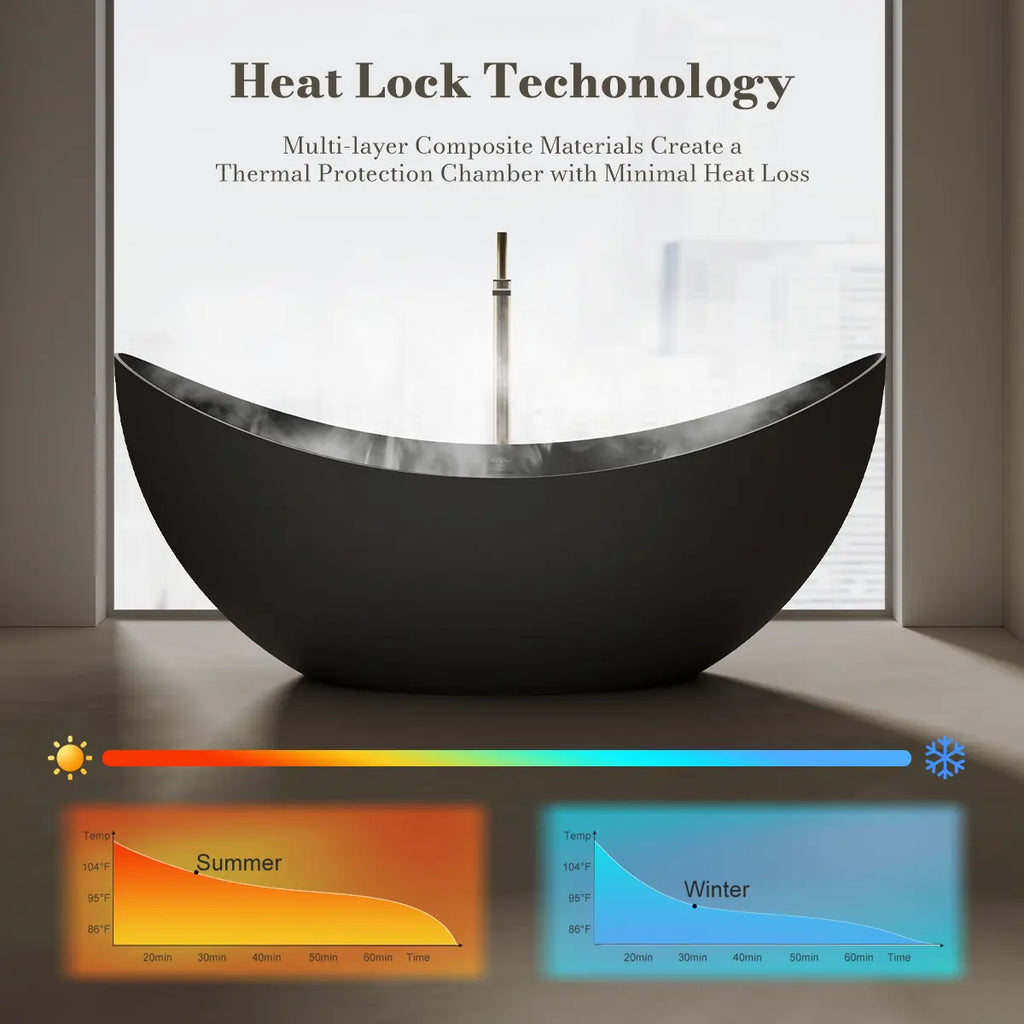 MonBlari TW-8618 Black Solid Surface Double Slipper Bathtub 1800mm