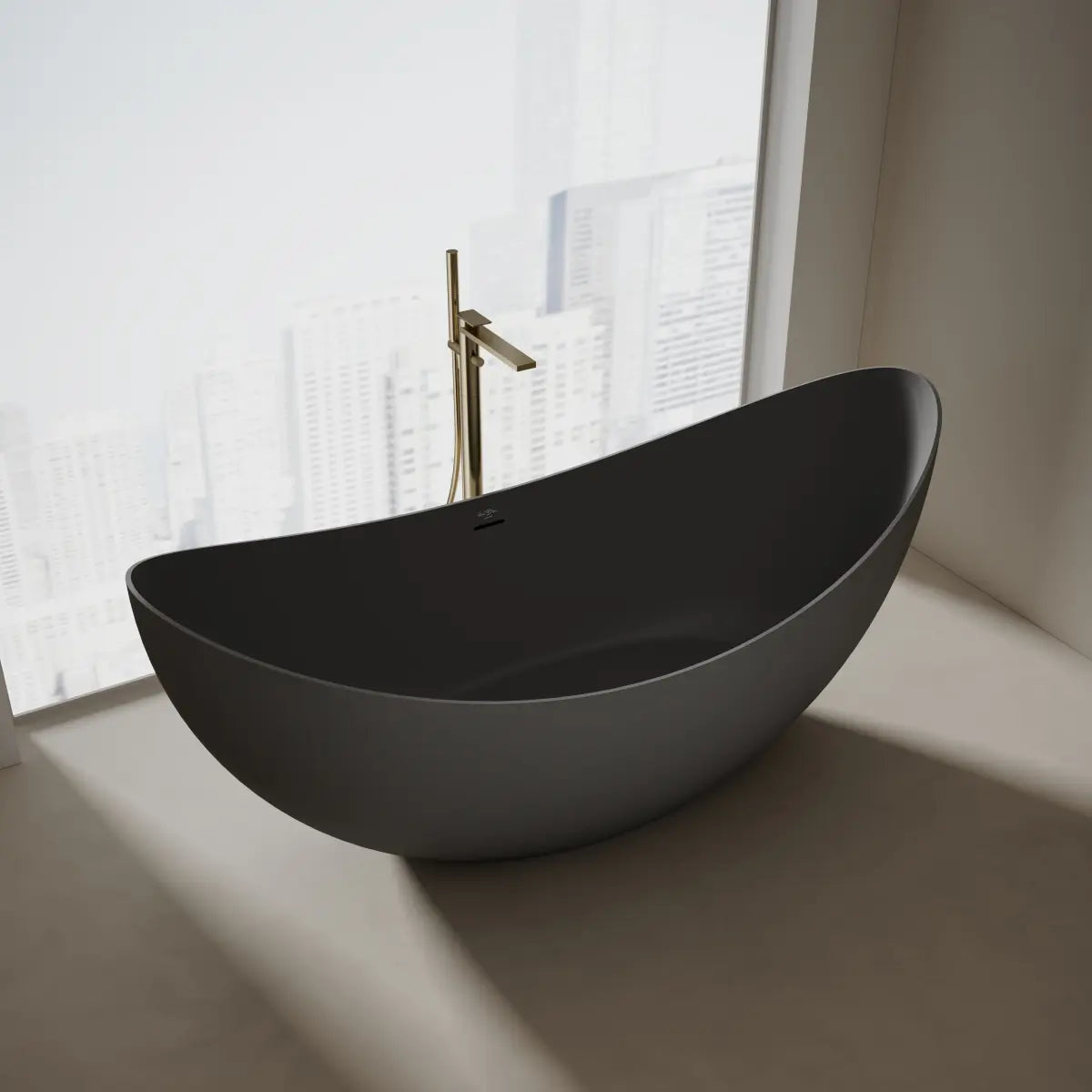 MonBlari TW-8618 Black Solid Surface Double Slipper Bathtub 1800mm