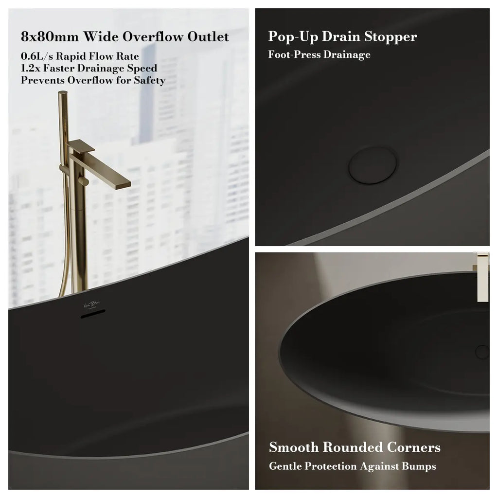 MonBlari TW-8618 Black Solid Surface Double Slipper Bathtub 1800mm