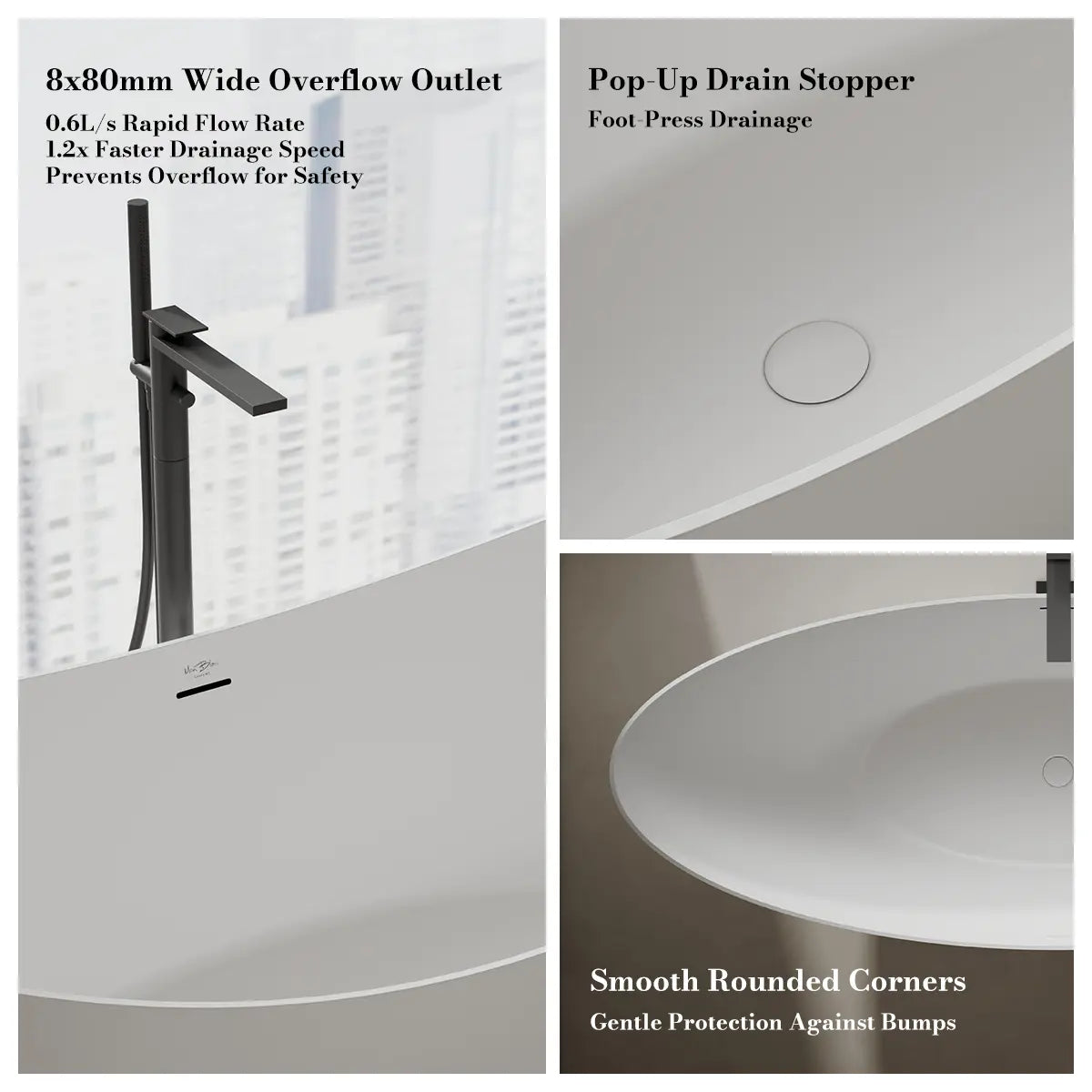 MonBlari TW-8618 White Solid Surface Double Slipper Bathtub 1800mm
