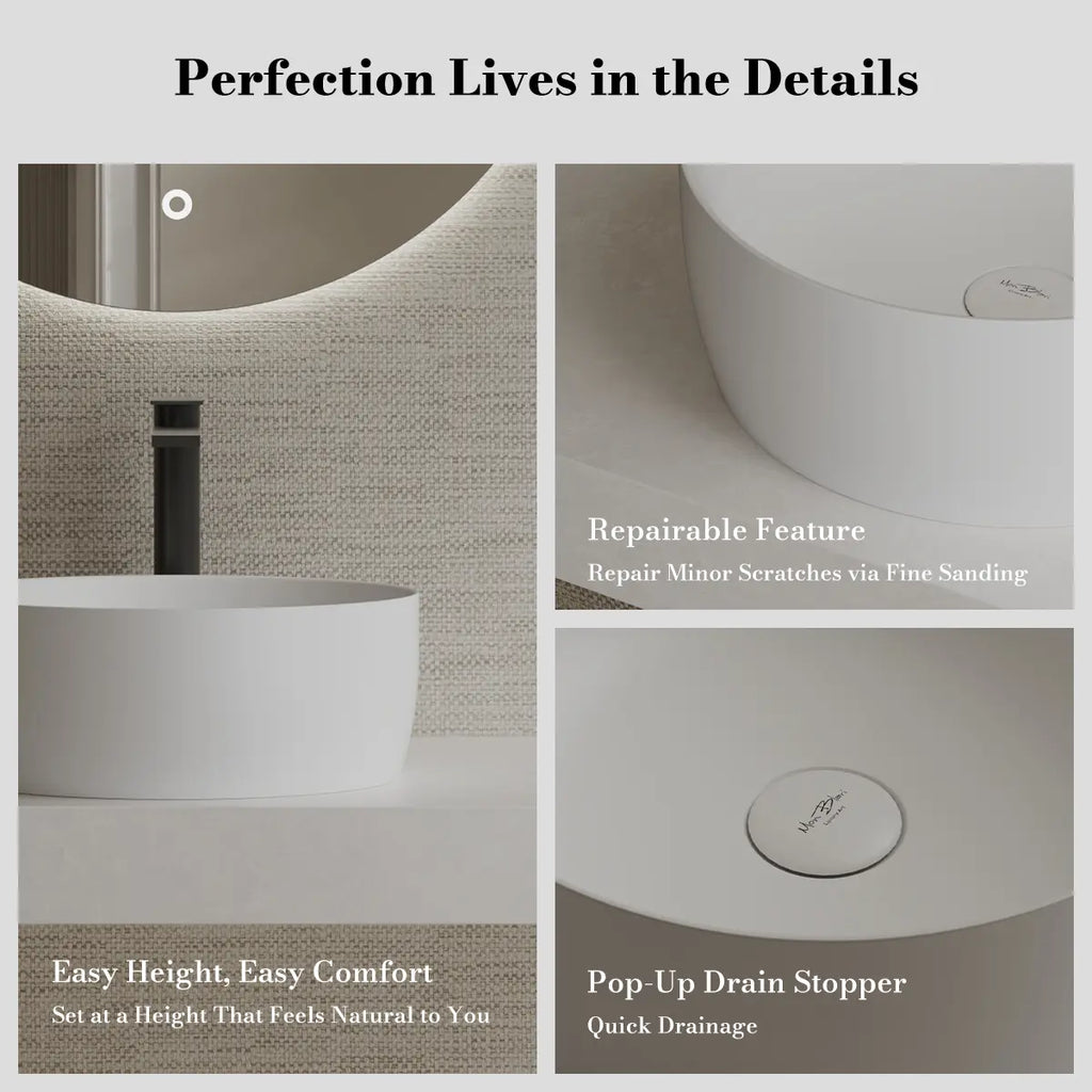 MonBlari TW-A105 White Solid Surface Countertop Basin 400mm