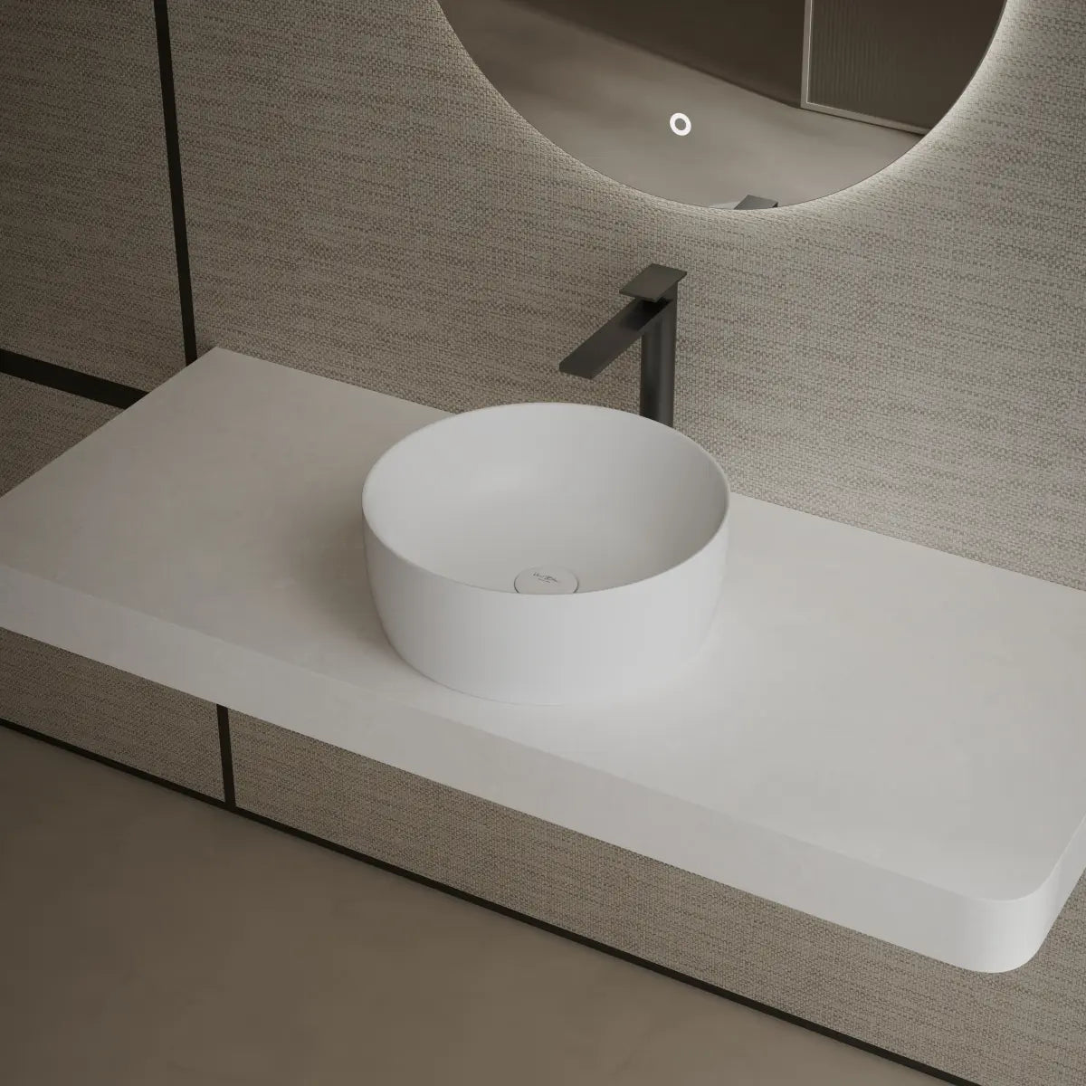 MonBlari TW-A105 White Solid Surface Countertop Basin 400mm Main image