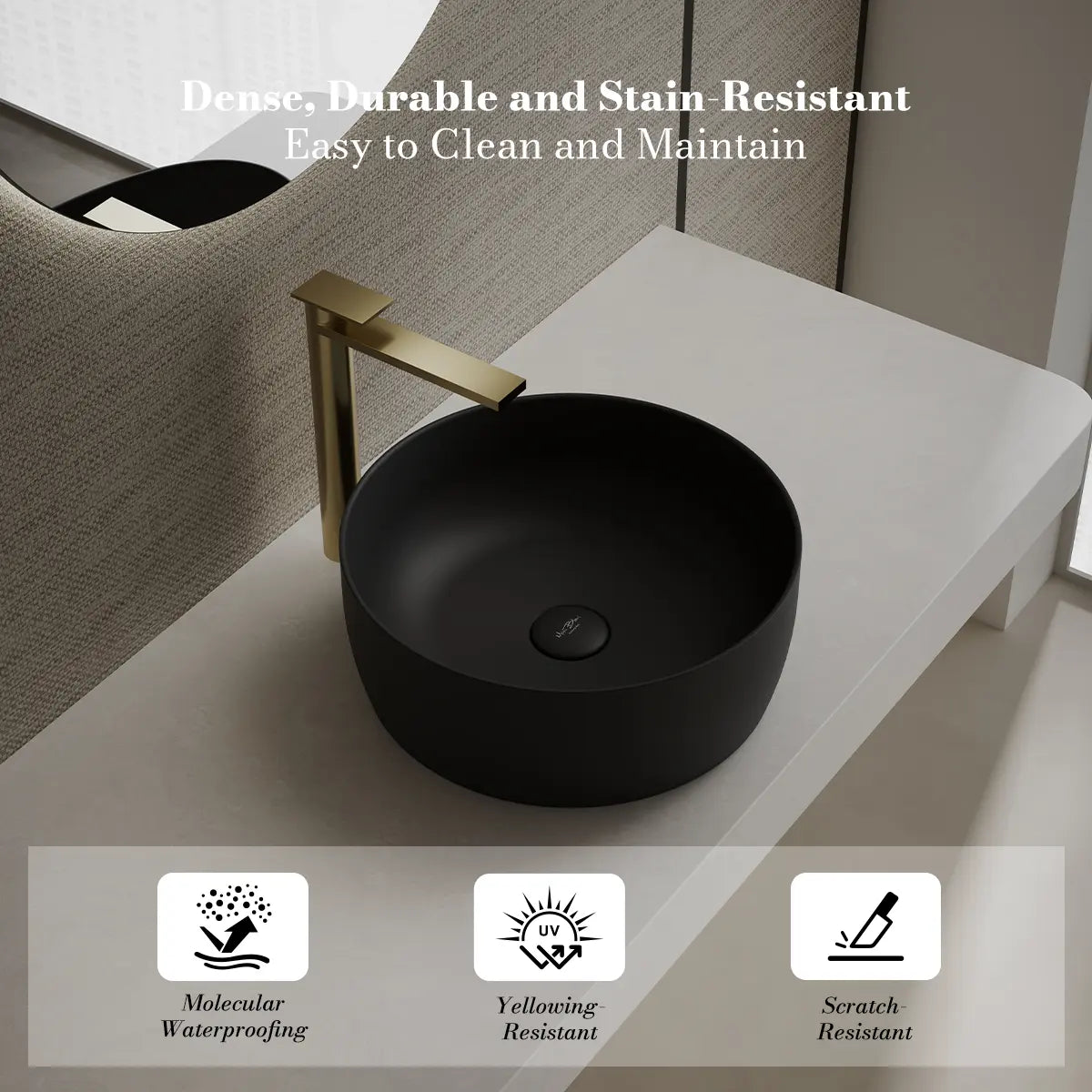 MonBlari TW-A105 Black Solid Surface Countertop Basin 400mm