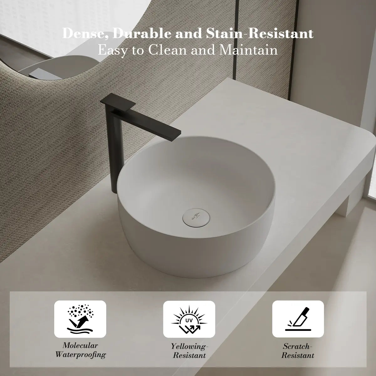 MonBlari TW-A105 White Solid Surface Countertop Basin 400mm