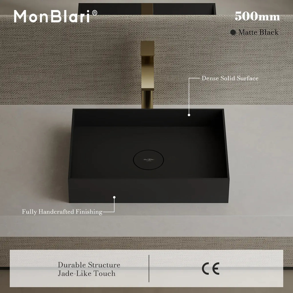 MonBlari TW-A112 Black Solid Surface Countertop Basin 450mm - 500mm
