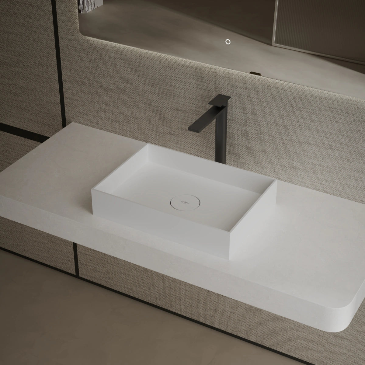MonBlari TW-A112 White Solid Surface Countertop Basin 450mm - 500mm Main image