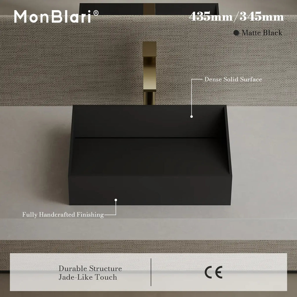 MonBlari TW-A113 Black Solid Surface Countertop Basin 450mm - 600mm