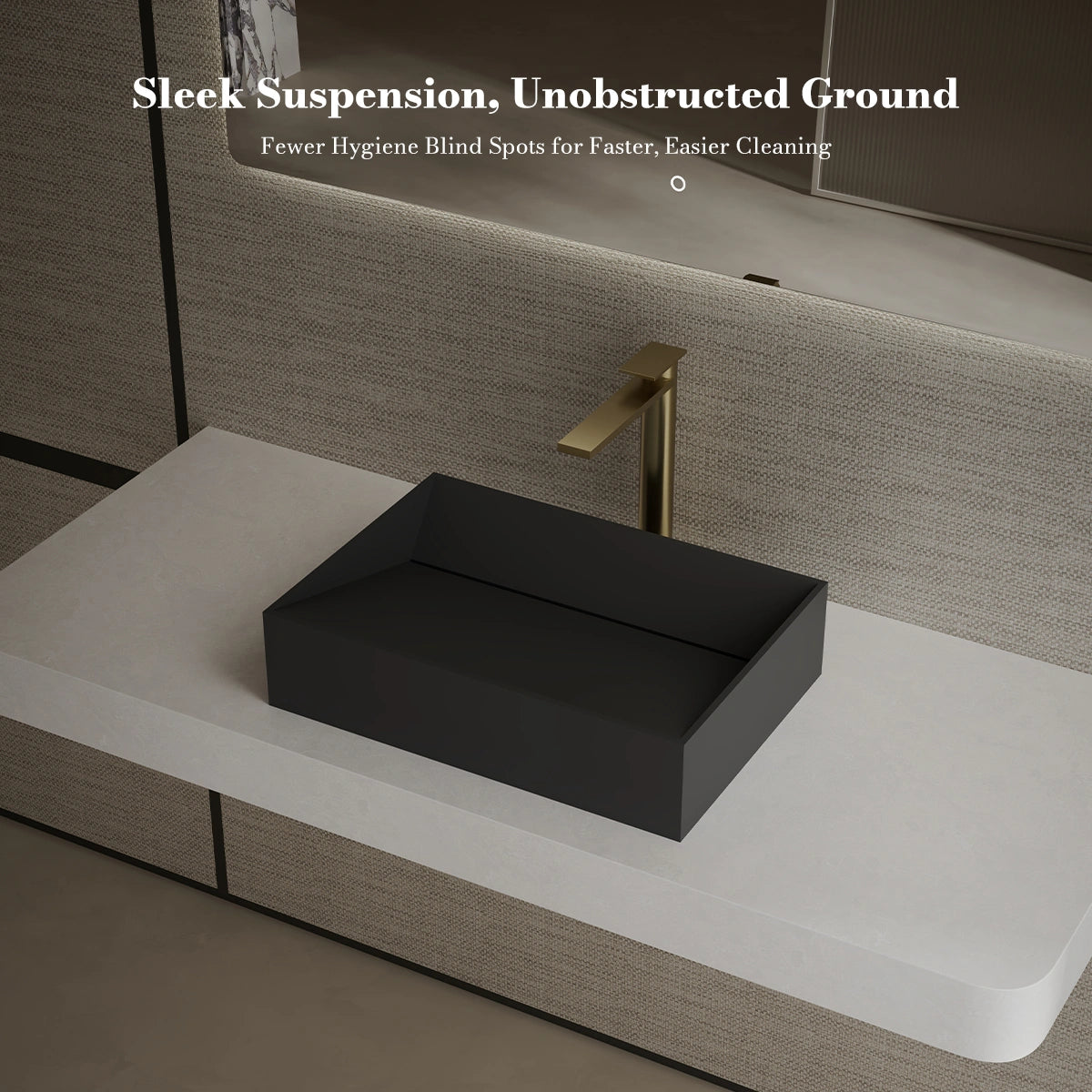 MonBlari TW-A113 Black Solid Surface Countertop Basin 450mm - 600mm