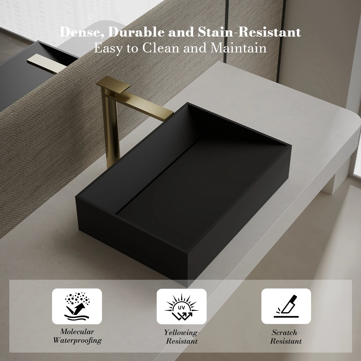 MonBlari TW-A113 Black Solid Surface Countertop Basin 450mm - 600mm