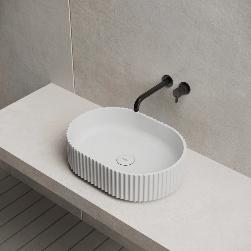 MonBlari Oval Solid Surface Fluted Countertop Basin 480mm
